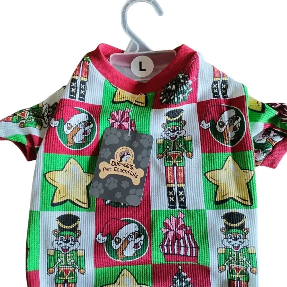 Buc-ee's Christmas Dog Outfit Jumpsuit One Piece Pajamas‎ Waffle Knit Large